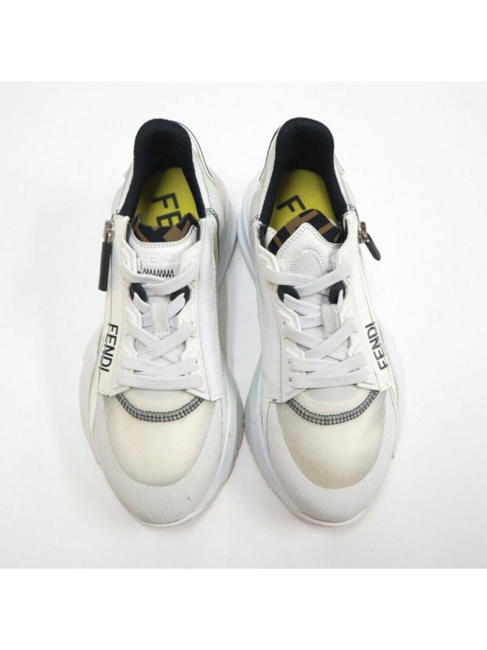 Fendi Flow Cut Sneakers Synthetic Fiber Leather White Black 36 X - Picture 2 of 10